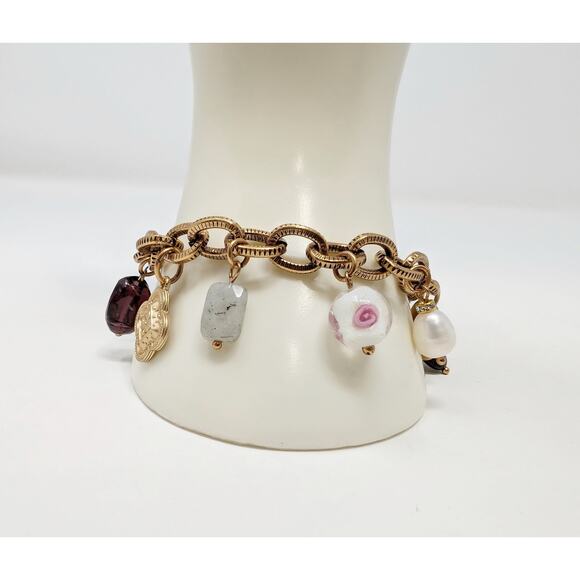 Chico's Charm Bracelet Gold Tone Chain Link Mixed Tone 8" New - Picture 4 of 7